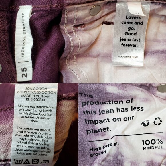 NWT PacSun Eco Raspberry Tie-Dye Button-Fly High-Rise Straight Leg Denim - 25 - Picture 10 of 12
